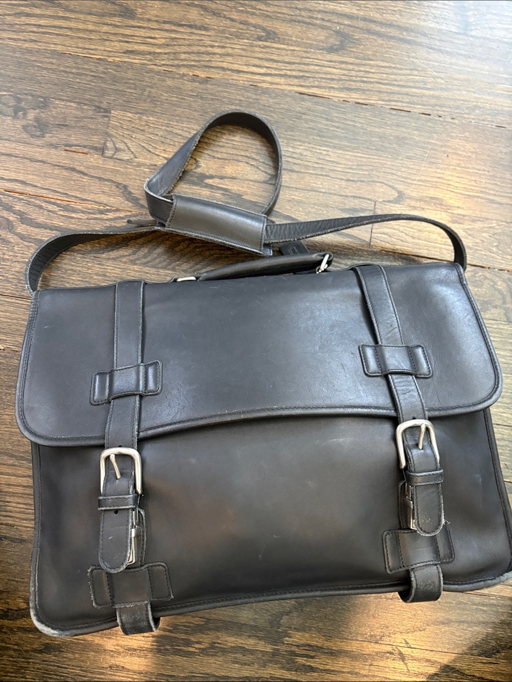 Coach Vintage Double Buckle Black Leather Messenger Bag - 1998
